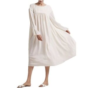 NAP Loungewear Ivory Midi Dress Long Sleeve Flowy Empire Waist Minimalist Sz S